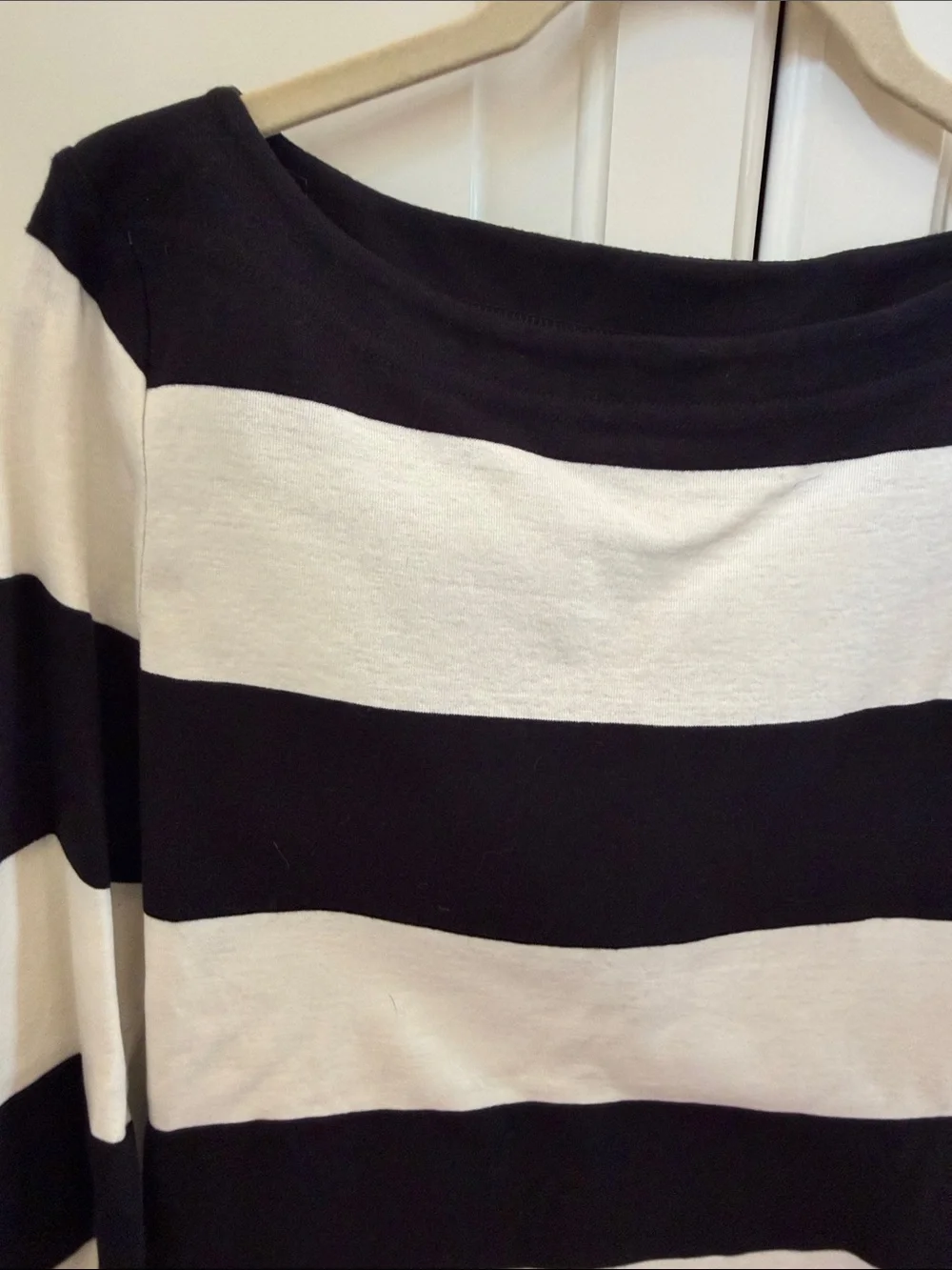 Tory Burch boatneck Black and White Striped 3/4 Sleeve Tee